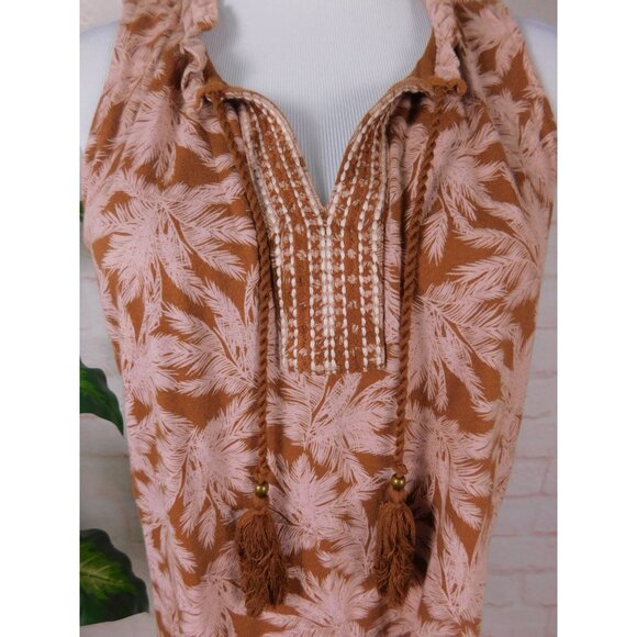 J Jill Petite Boho Sleeveless Tassel Top S Brown Pink Palm Print - Picture 4 of 11